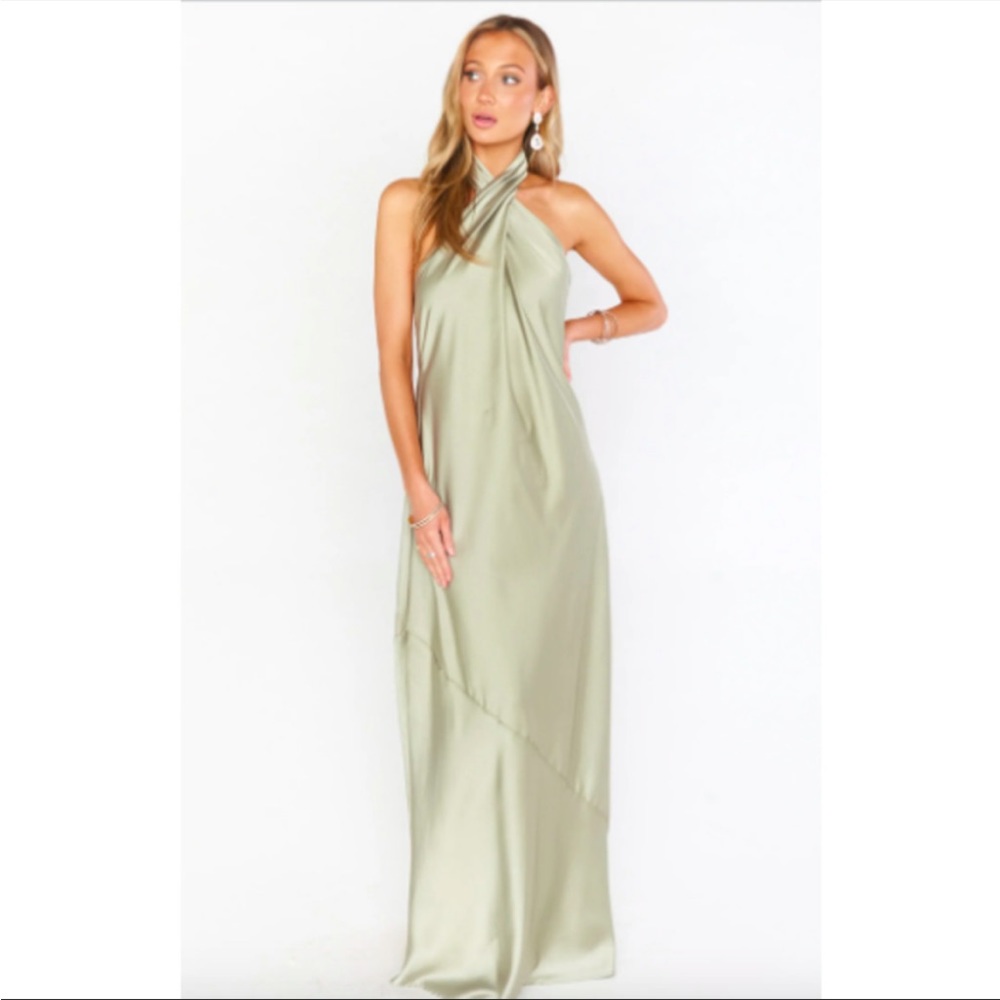 SHOW ME YOUR MUMU Jasmine Halter Sage Green Maxi Dress Sz XXS